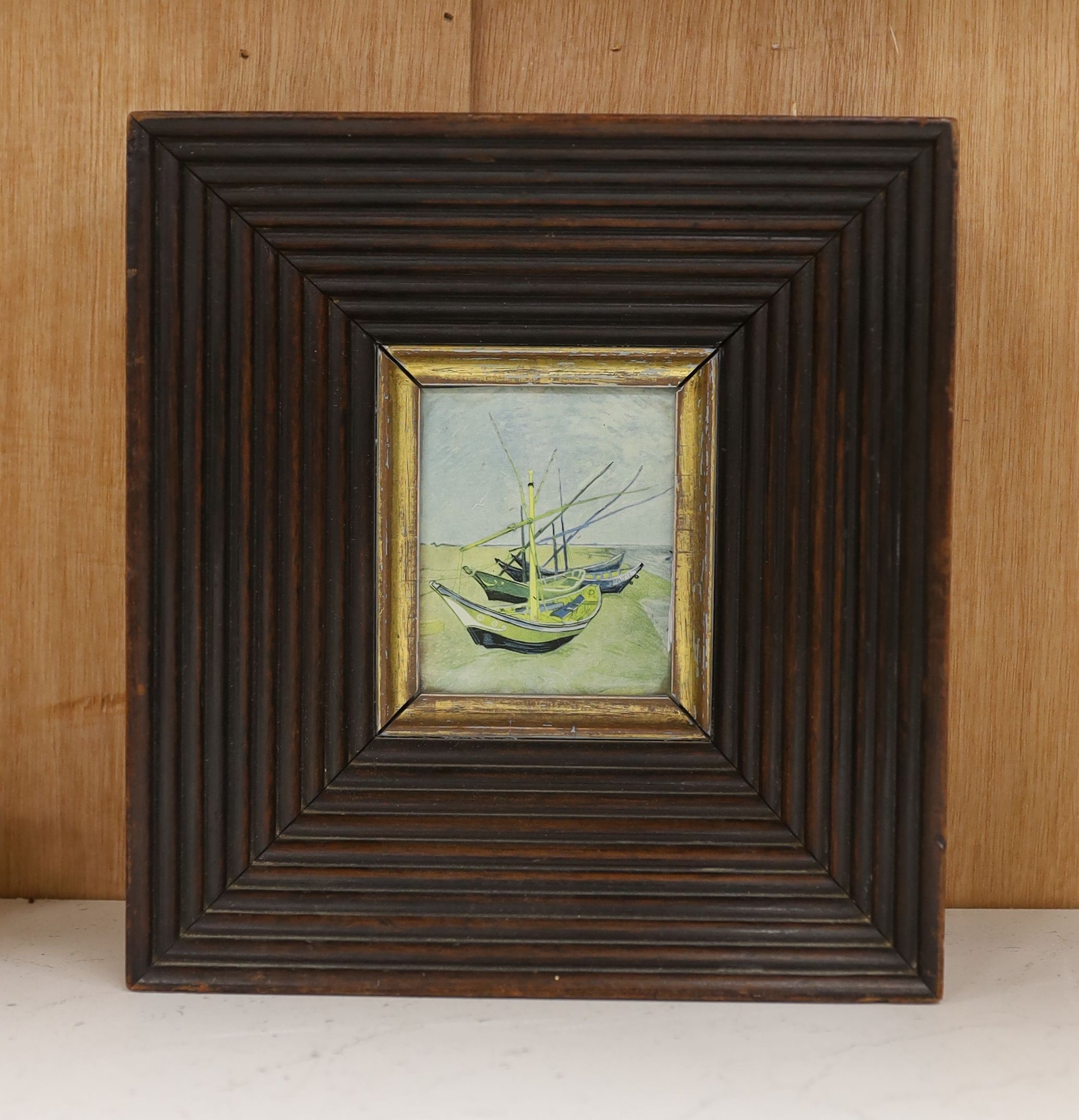 An early 19th century reeded hardwood picture frame, aperture 9 x 7cm, overall 23 x 21.5cm